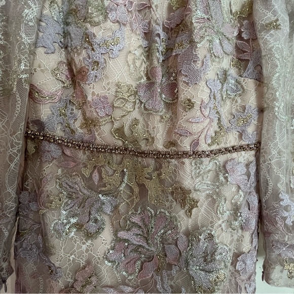 Mac Duggar Embellished High Neck Long Sleeve Dress in Nude 11329 Size 10 - Picture 4 of 11